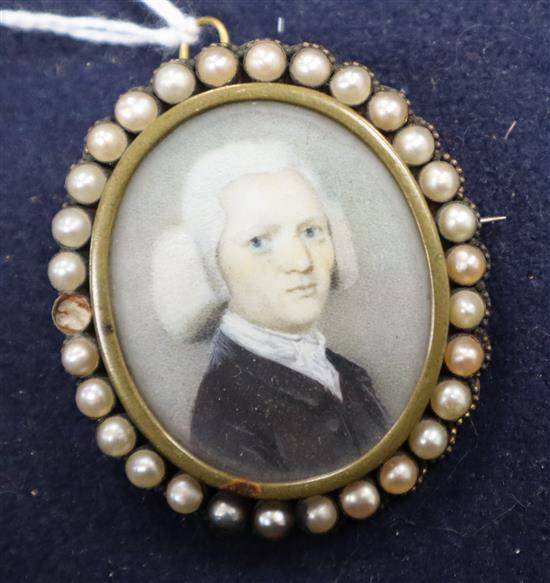 Early 19th century English School, oil on ivory, Miniature portrait of William Tuck Brooks, died 1861 3.5 x 2.75cm